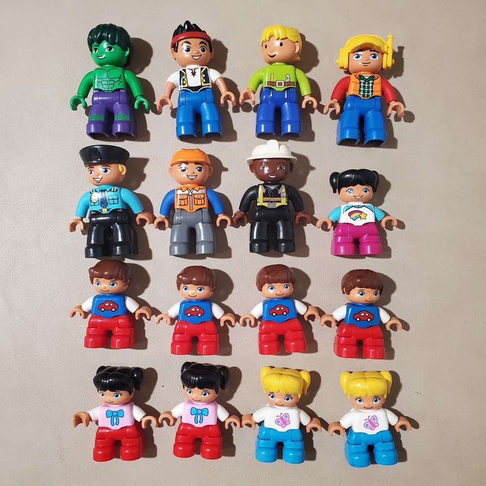 LEGO Duplo Minifigure Lot 16pc Hulk Jake Pirate Police Construction Town Kids